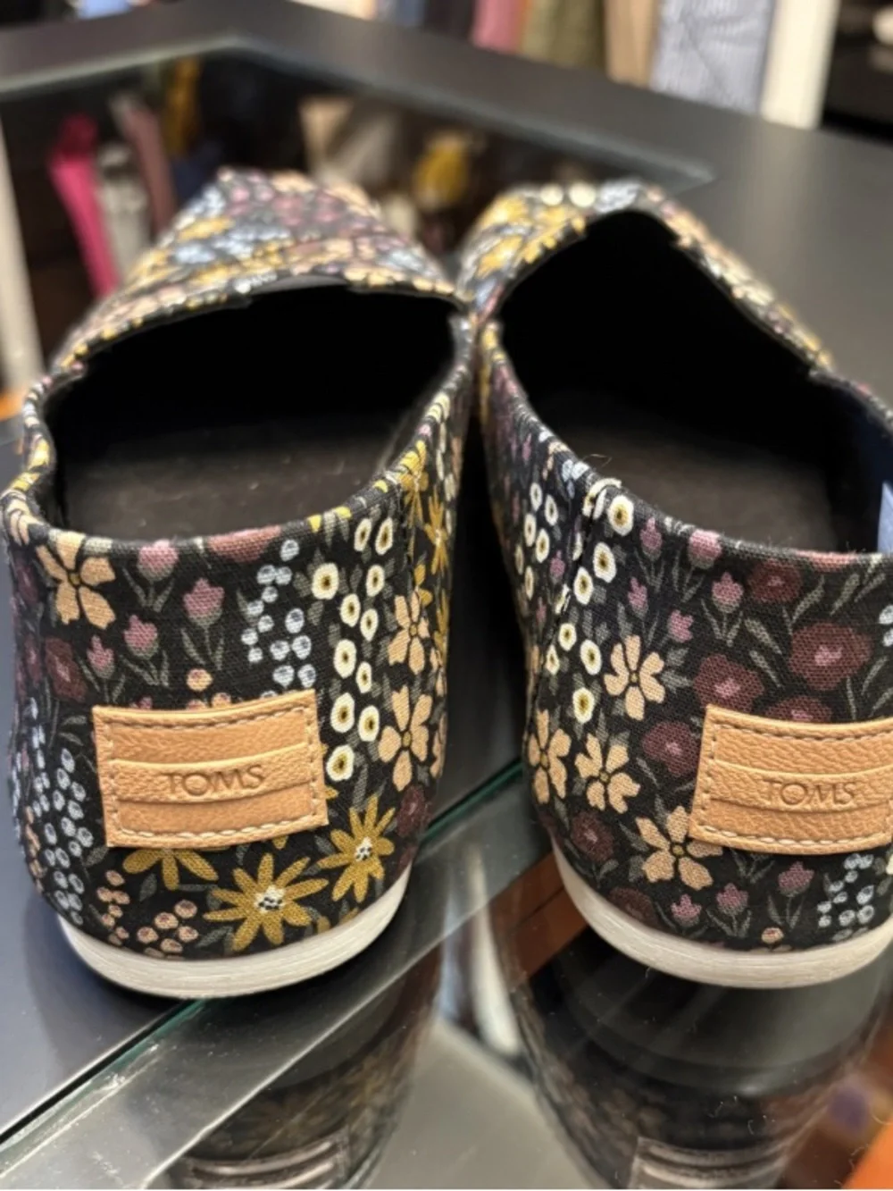 Toms Floral Slip-On Flats in Black Multicolor